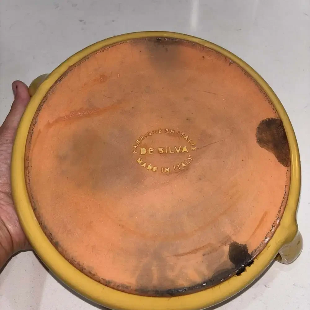 De Silva Yellow Glazed Terracotta Covered Casserole Dish Italy
